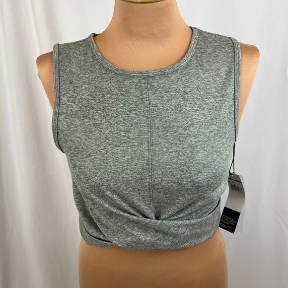 Zobha Standard Melange Twist Front Yoga Crop Top in Balsam Green Heather - Picture 1 of 8